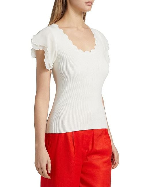 Tahari Red The Brittany Scalloped Sweater