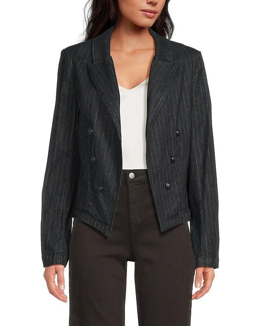 L'Agence Black Pinstripe Cropped Double-breasted Jacket