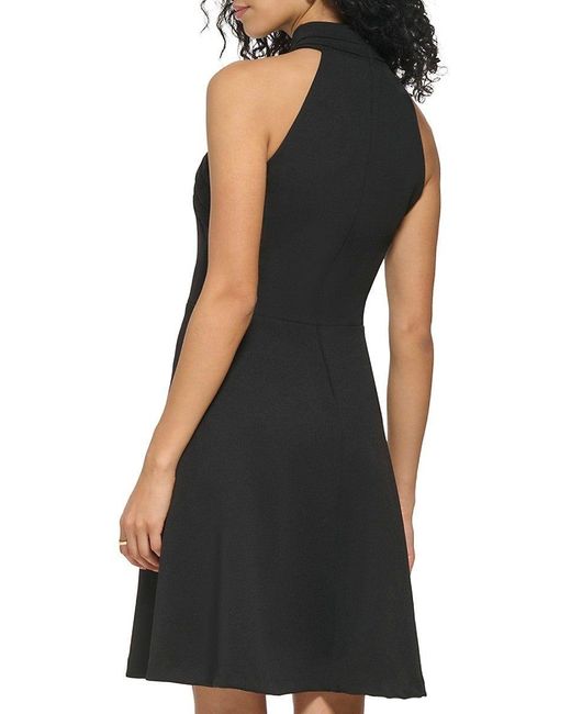 St. John Dkny Missy Twist Neck Fit & Flare Mini Dress in Black Lyst