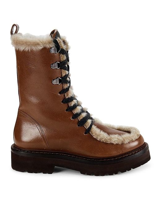 Brunello Cucinelli Brown Lamb Shearling Leather Combat Boots