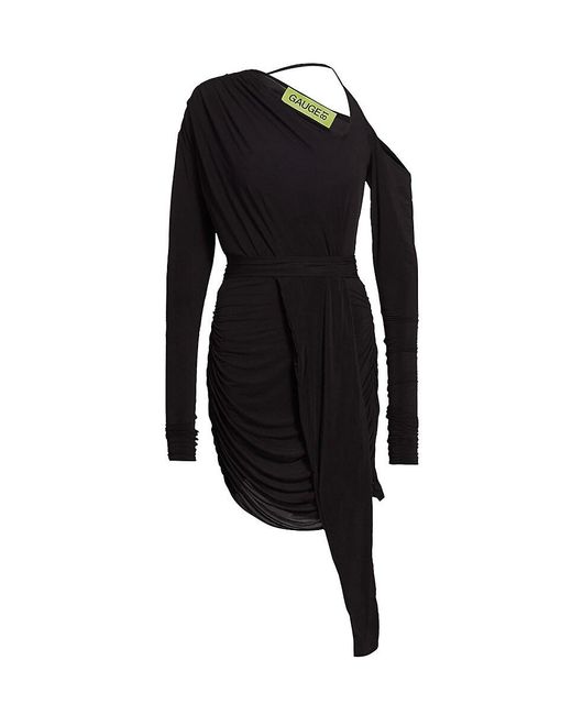 GAUGE81 Black Asimi Draped Asymmetric Minidress