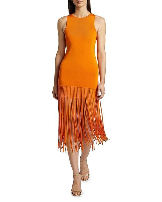 Toccin Orange Margaux Sleeveless Fringe Midi-Dress