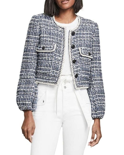 Veronica Beard Brim Cropped Tweed Jacket in Blue | Lyst