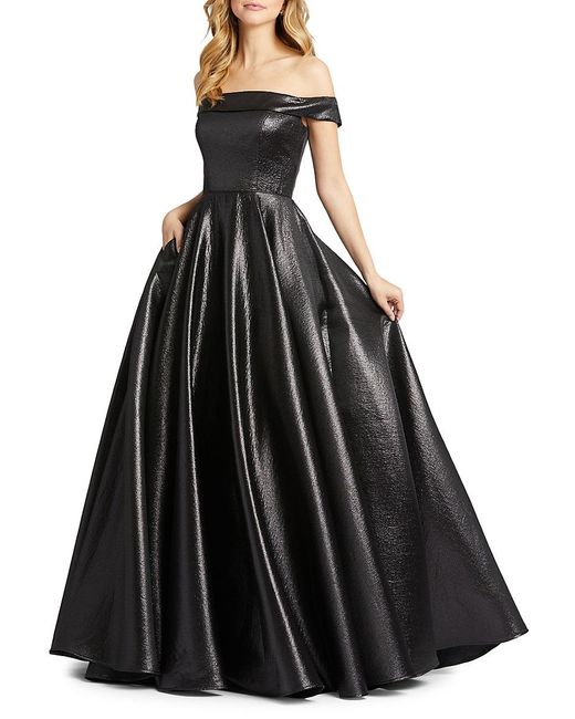 Mac Duggal Off-the-shoulder Metallic Pleated Ball Gown in Black | Lyst