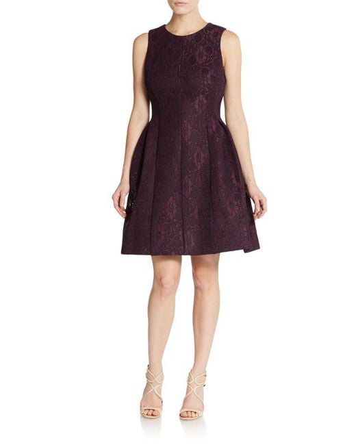 Calvin Klein Purple Lace Fit-and-flare Dress