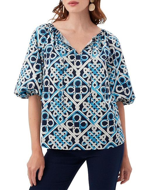 Trina Turk Blue Vista Las Palmas Arabesque Top