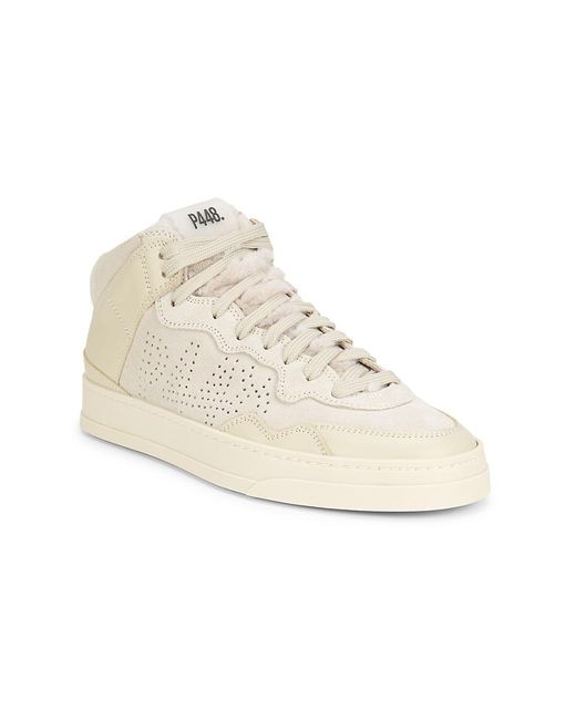 P448 Natural Bali Faux Fur Trim Leather Sneakers
