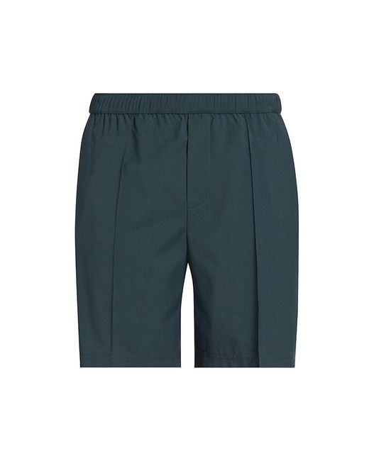 Helmut Lang Blue Pintucked Wool-Blend Shorts for men
