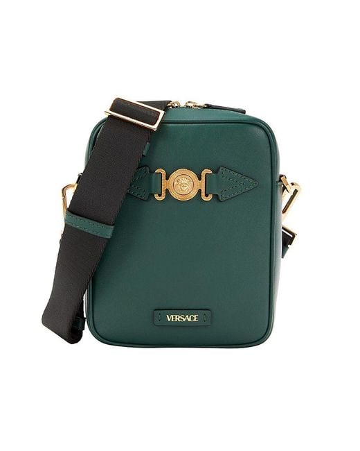 Versace Green Smooth Leather Crossbody Mini Bag for men