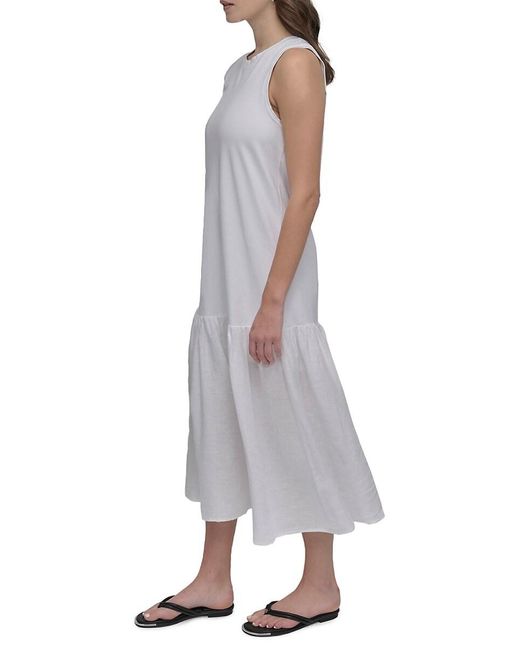 DKNY Gray Sleeveless Mixed Media Midi-Dress