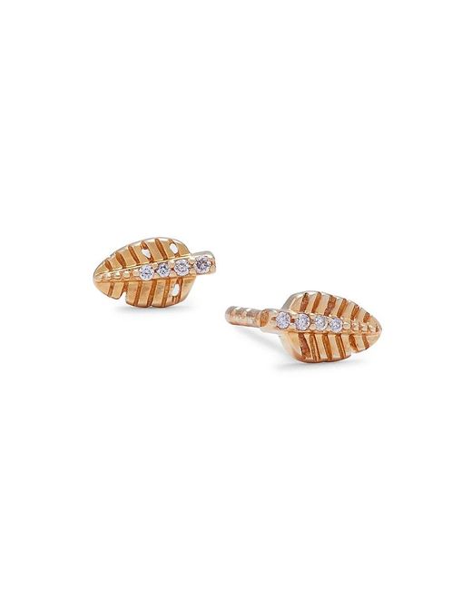 Saks Fifth Avenue 14k Yellow Gold 0.01 Tcw Diamond Leaf Stud Earrings