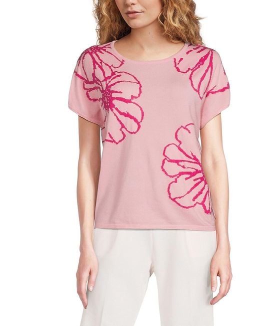 Tahari Pink Floral Extended Sleeve Top