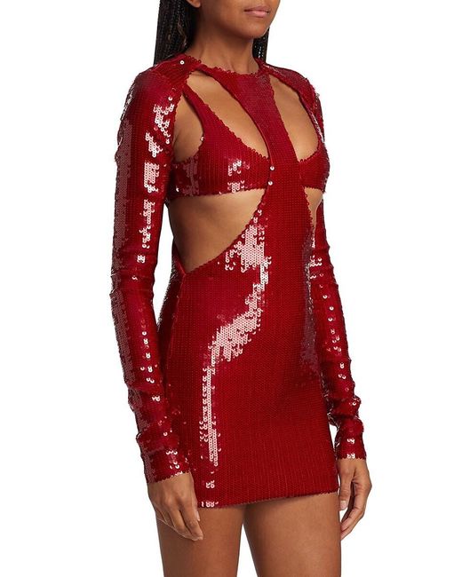 LAQUAN SMITH Red Sequin Cutout Mini Dress