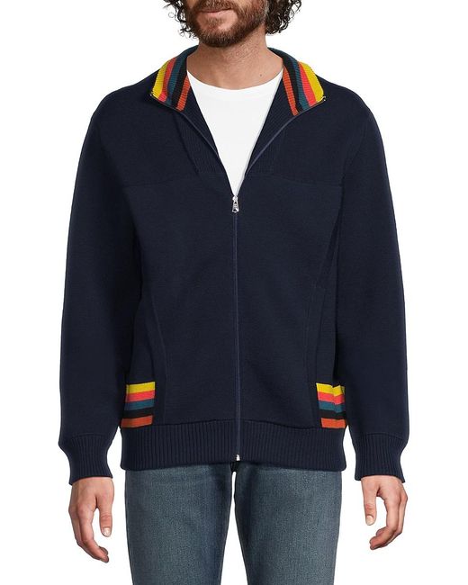 Paul Smith Blue Ribbed Wool Bomber Jacket for men