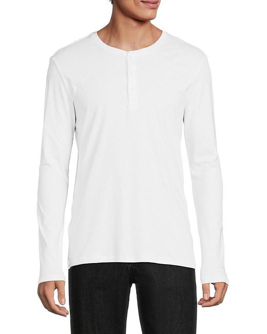 Saks Fifth Avenue White Saks Fifth Avenue Solid Long Sleeve Henley for men