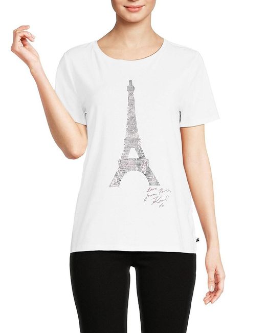Karl Lagerfeld White Embellished Graphic Tee