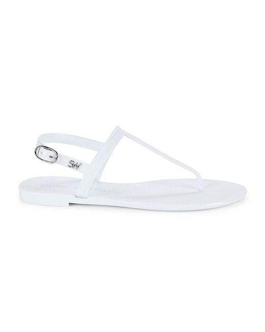 Stuart Weitzman White Salliet Ankle Buckle Thong Sandals