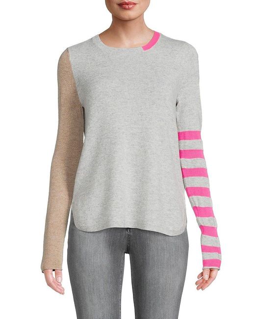 Lisa Todd Gray Colorblock Striped Wool & Cashmere Sweater