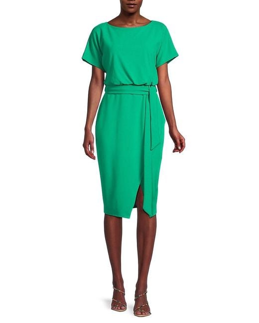 Kensie Green Belted Boatneck Dress