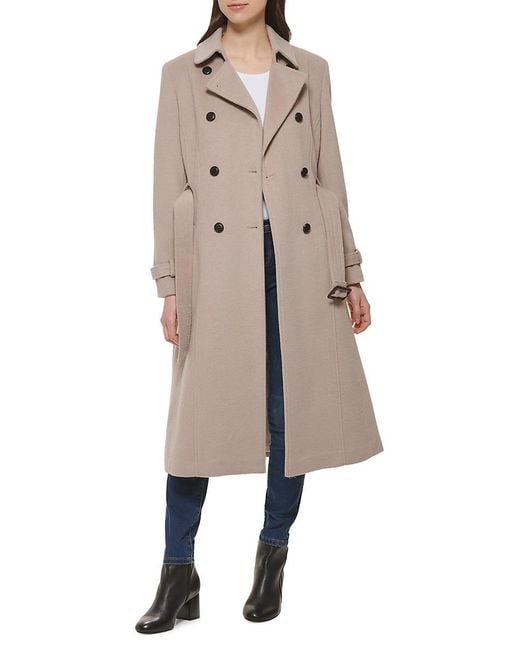 Cole Haan Double breasted Belted Wool Blend Trench Coat in Natural