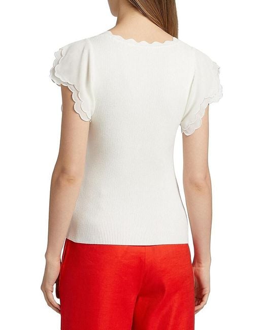 Tahari Red The Brittany Scalloped Sweater