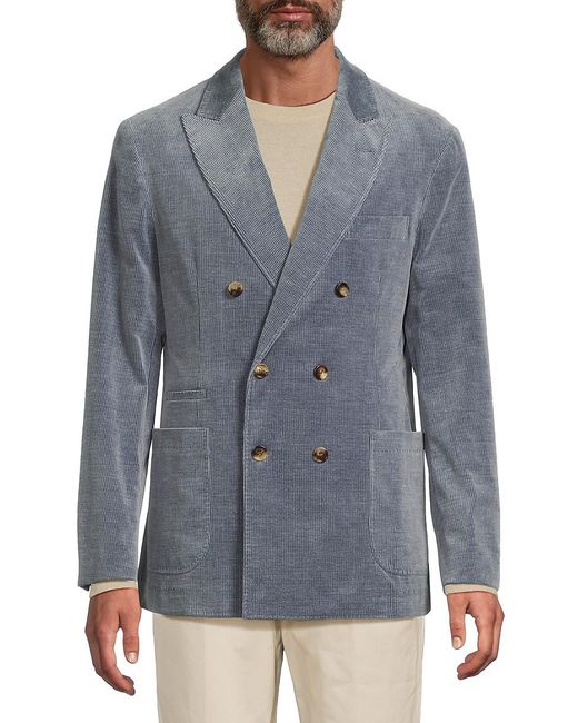 Brunello Cucinelli Men's Blue Corduroy Double-Breasted Modern-Fit Blazer