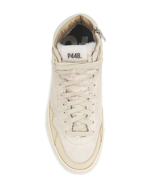 P448 Natural Bali Faux Fur Trim Leather Sneakers