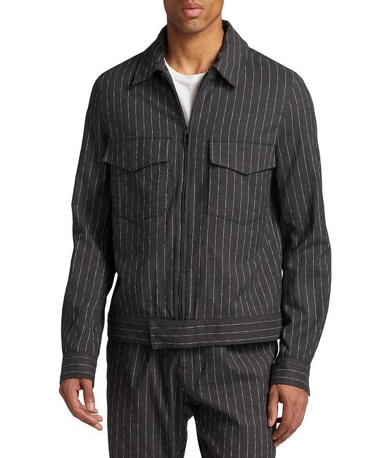 Saks Fifth Avenue Black Striped Merino Wool Blend Shirt Jacket for men