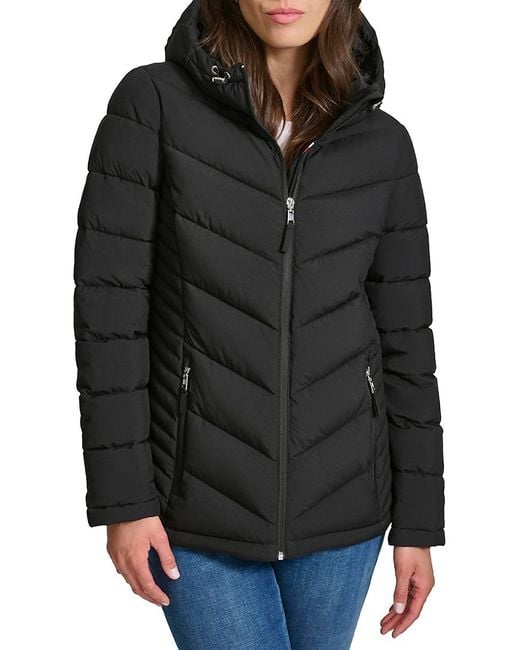 Tommy Hilfiger Black Chevron Quilted Puffer Jacket
