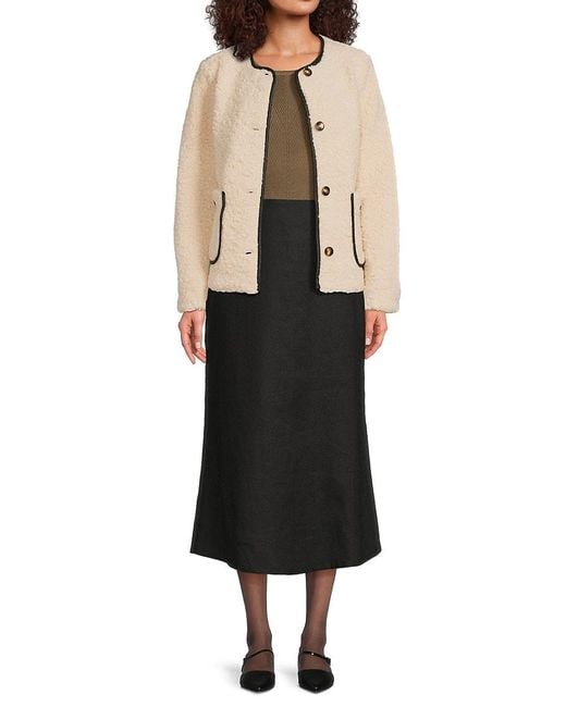 Saks Fifth Avenue Black Faux-Shearling Contrast-Trim Jacket