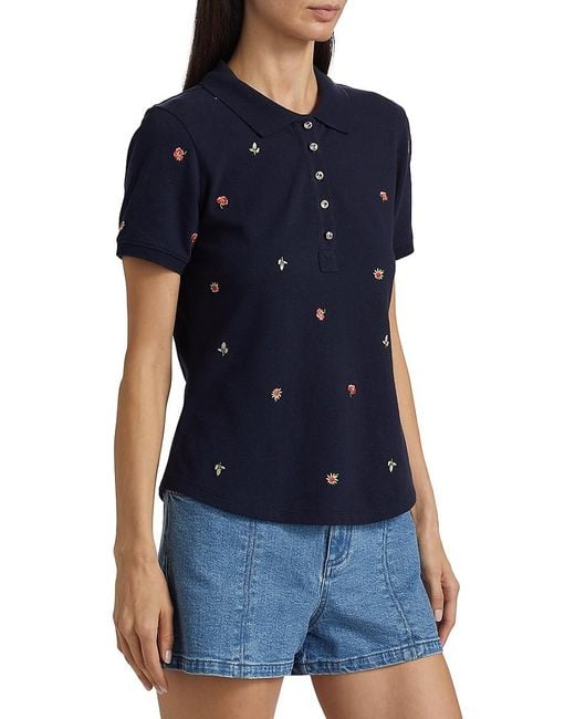 Cinq À Sept Blue Diana Embroidered Polo Top