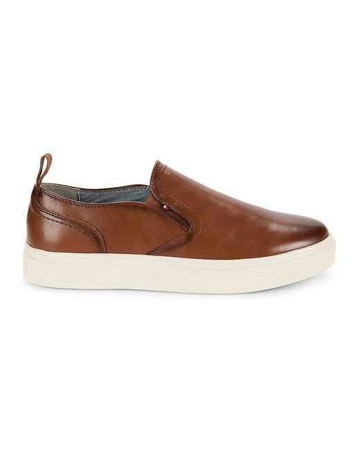 Tommy Hilfiger Brown Faux Leather Slip On Sneakers for men