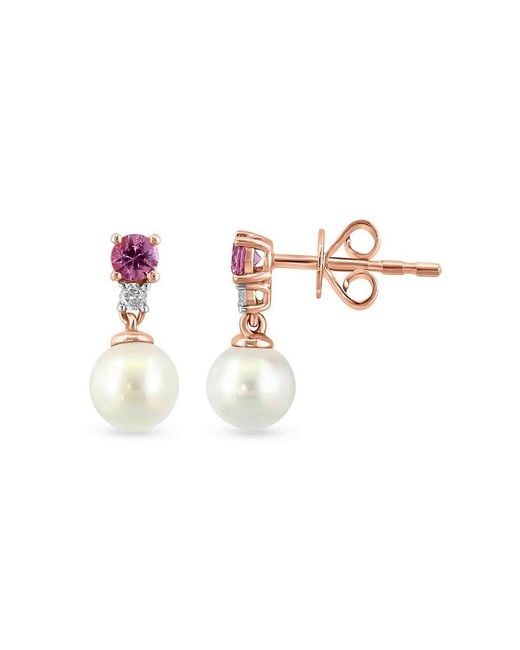 Saks Fifth Avenue Pink 14K, 5.5Mm Round Freshwater Pearl, Sapphire & Diamond Drop Earrings