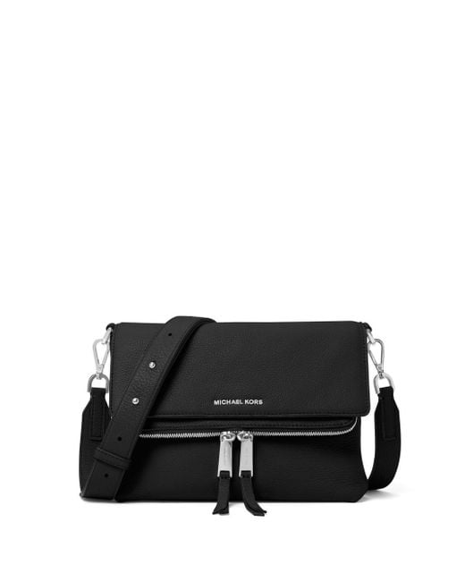Michael Kors Leather Fold-over Crossbody Bag in Black | Lyst