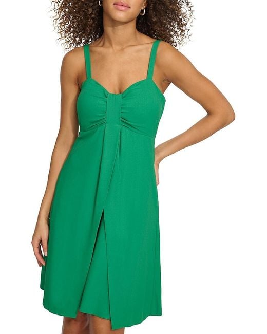 Kensie Green Solid A-Line Minidress
