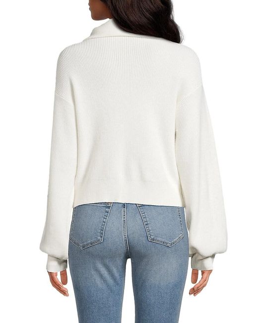 Laundry by Shelli Segal White Rib-Knit Zip-Up Sweater