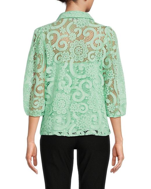 Nanette Lepore Green Point Collar Lace Shirt