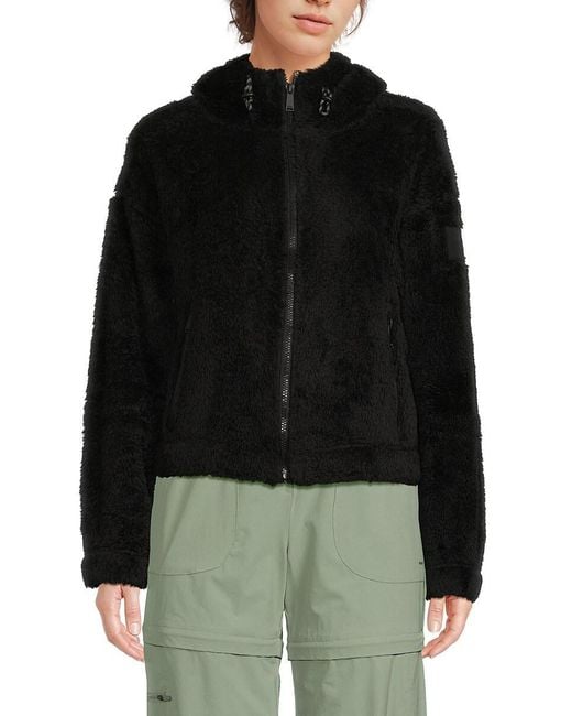 DKNY Black Faux Shearling Hooded Zip Jacket