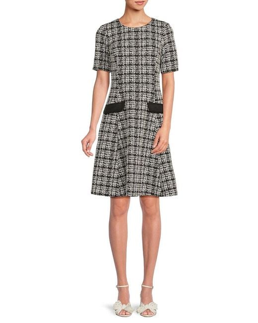 DKNY Multicolor Plaid Tweed A-Line Minidress