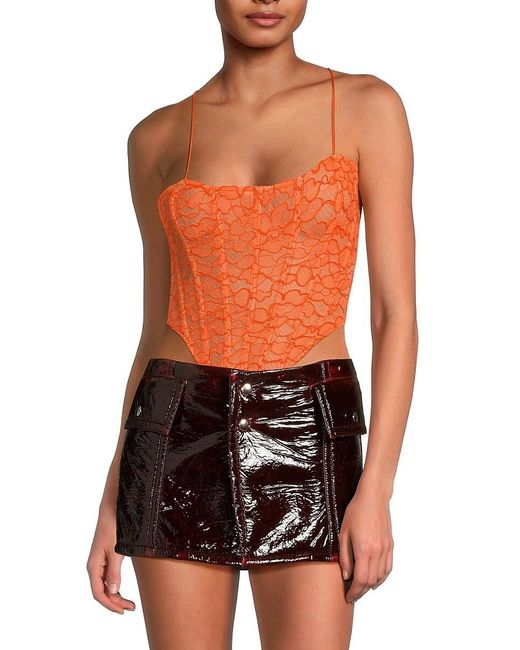 LAQUAN SMITH Orange Lace Corset Bodysuit