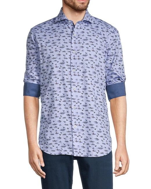 Bugatchi Shaped Fit Bird Pattern Shirt 