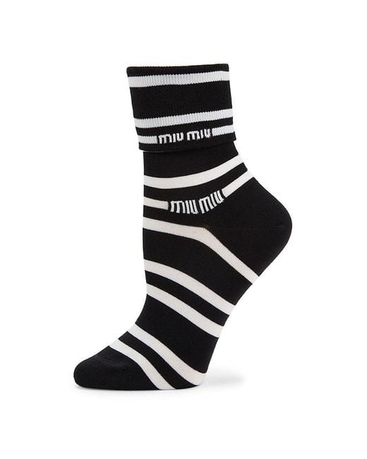 Miu Miu Black Folded Cuff Stripe Crew Socks