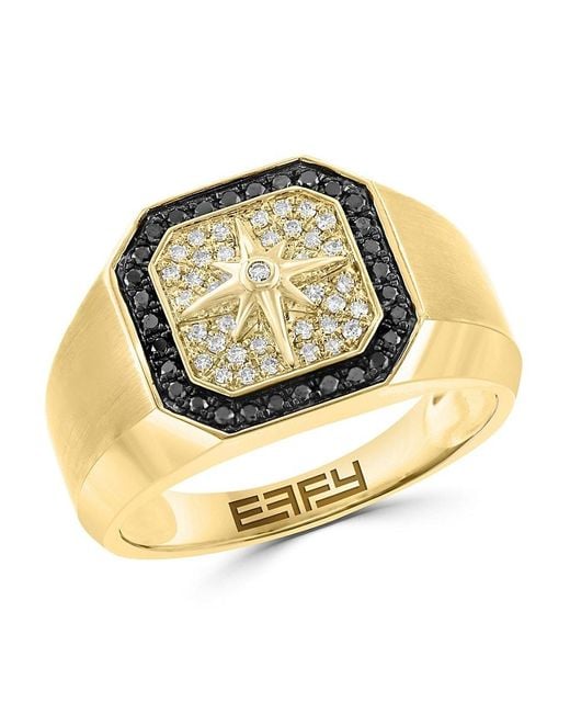 Effy Metallic 14k Yellow Gold & 0.32 Tcw Diamond Signet Ring for men