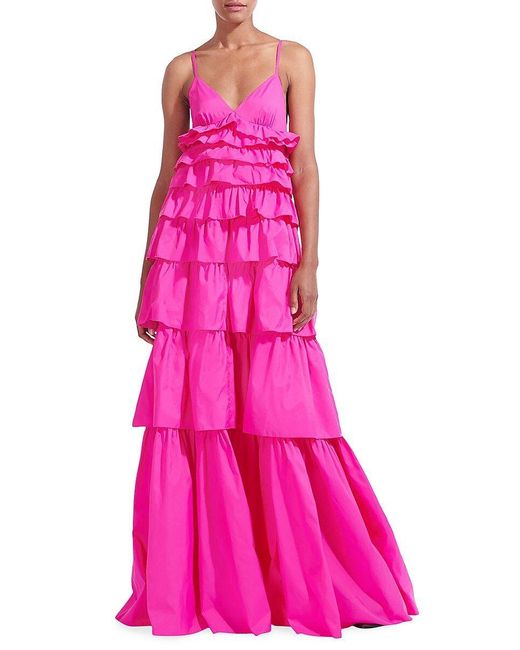 Staud Pink Rylie Tiered Ruffle Maxi Dress