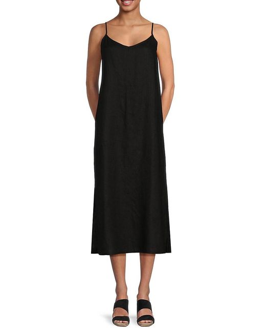 Saks Fifth Avenue Black 100% Linen Midi Dress