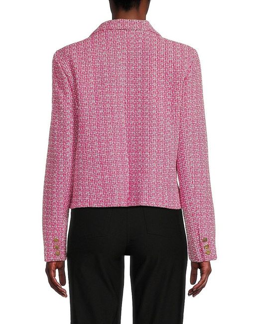 Nanette Lepore Pink Tweed Open Front Blazer