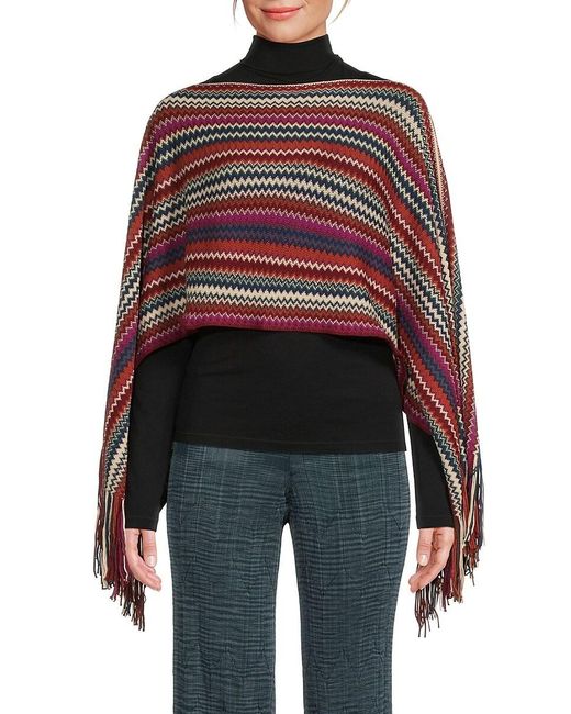 Missoni Red Chevron Fringe Wool-Blend Poncho