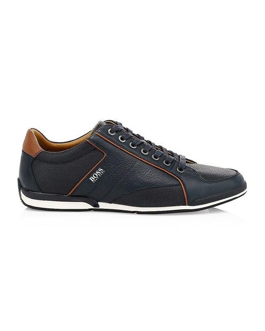 BOSS by HUGO BOSS Saturn Low-top Leather Sneakers in Black for Men | Lyst