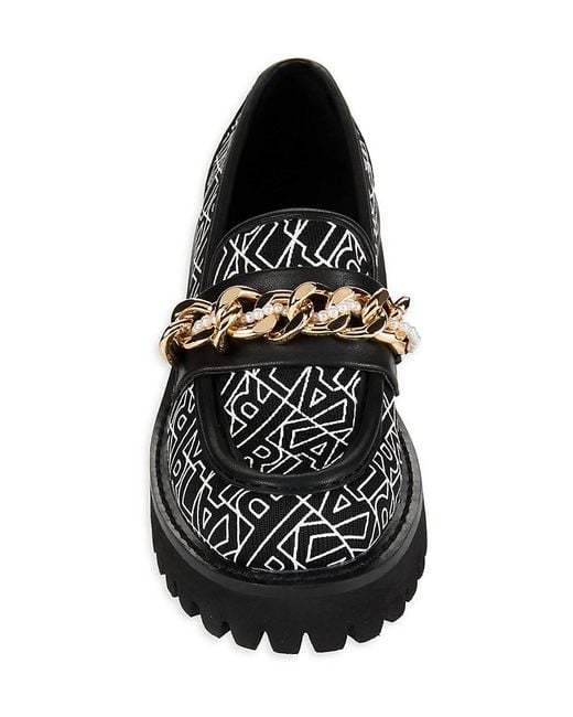 Karl Lagerfeld Black Gala Monogram Chain Trim Loafers