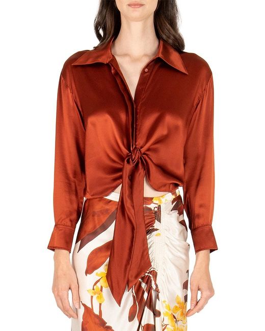 SECRET MISSION Lovina Gem Satin Blouse in Red | Lyst